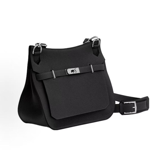 HERMES Jypsiere Gypsy silver buckle crossbody bag for women, Noir black